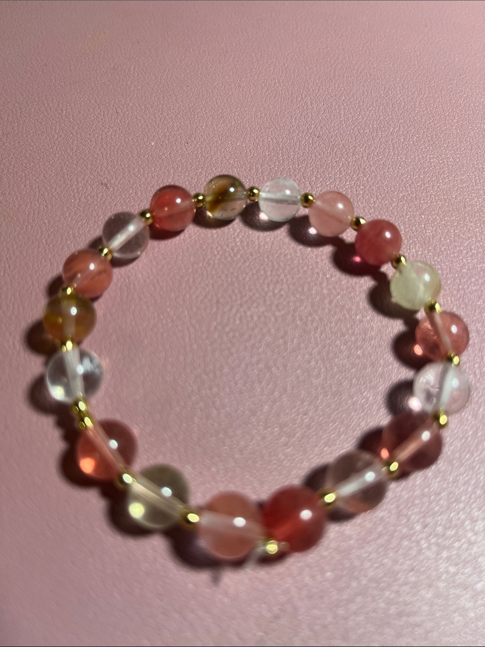 Multicolor Glass Bead Stretch Bracelet - Elegant Pink & Clear Beads